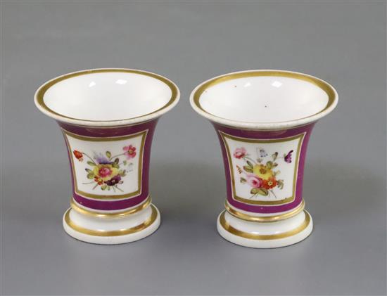 A pair of Rockingham porcelain miniature vases, c.1830, H. 4.7cm